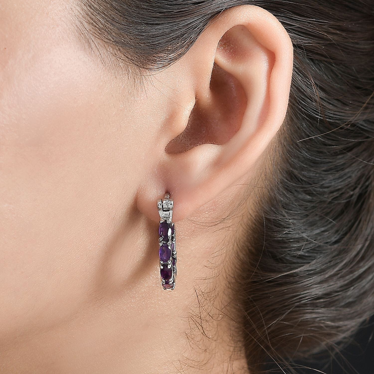 Zambian Amethyst Inside Out Hoop Earrings  3.32 ct 7832316 3
