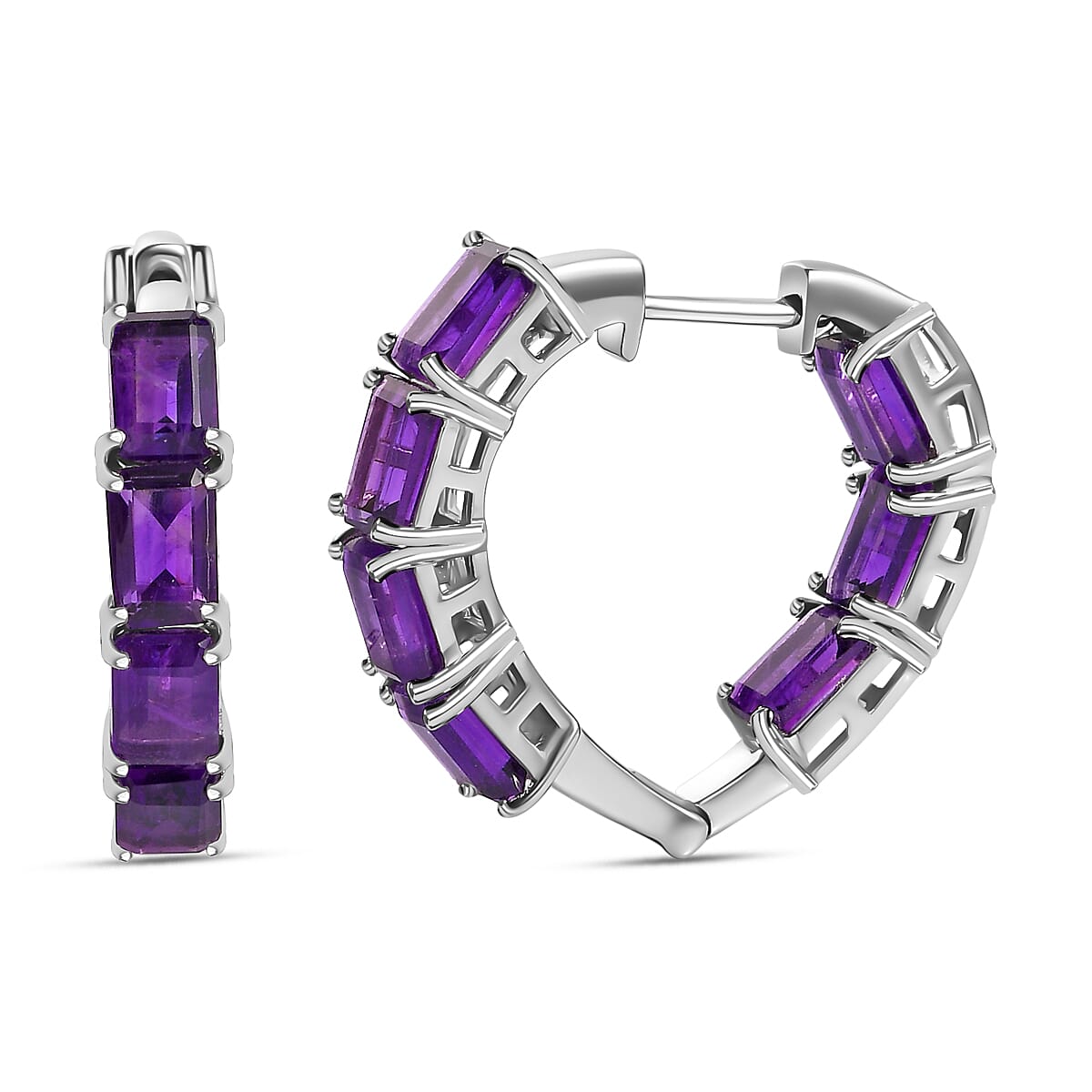 AAA Amethyst Hoop Earrings in Platinum Overlay Sterling Silver 7.75 Ct, Silver Wt. 6.52 Gms 7713721 0