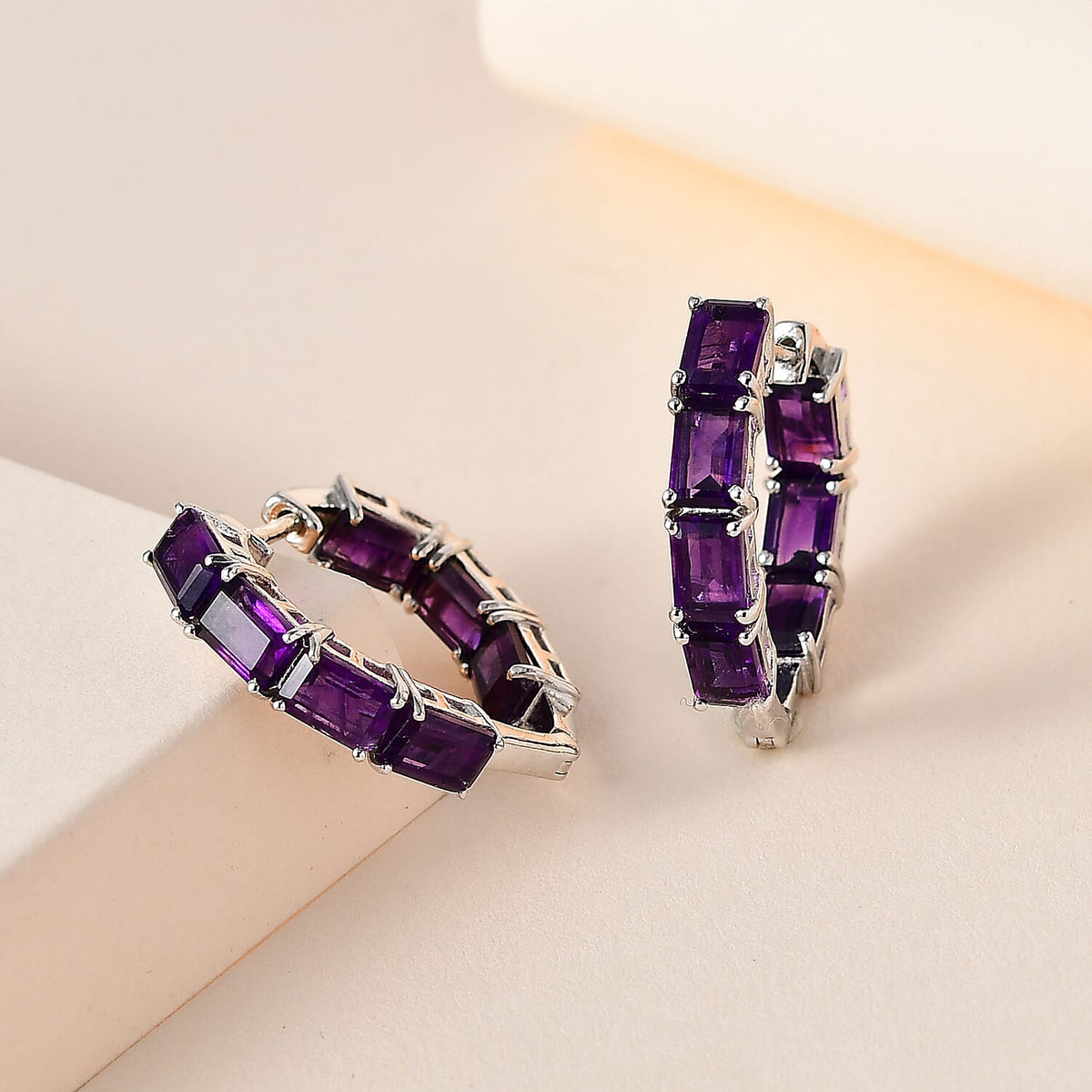 AAA Amethyst Hoop Earrings in Platinum Overlay Sterling Silver 7.75 Ct, Silver Wt. 6.52 Gms 7713721 2