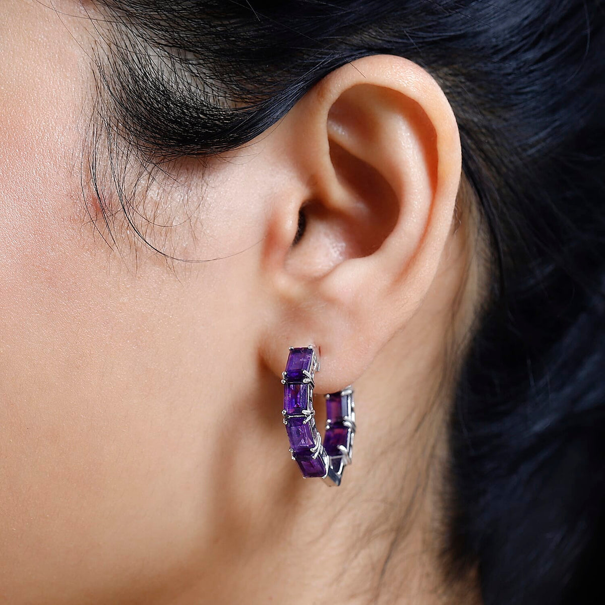 AAA Amethyst Hoop Earrings in Platinum Overlay Sterling Silver 7.75 Ct, Silver Wt. 6.52 Gms 7713721 3