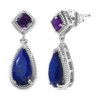Amethyst & Lapis Lazuli Dangle Earrings in Platinum Overlay Sterling Silver 7.25 Ct.
