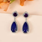 Amethyst & Lapis Lazuli Dangle Earrings in Platinum Overlay Sterling Silver 7.25 Ct.