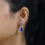 Amethyst & Lapis Lazuli Dangle Earrings in Platinum Overlay Sterling Silver 7.25 Ct.
