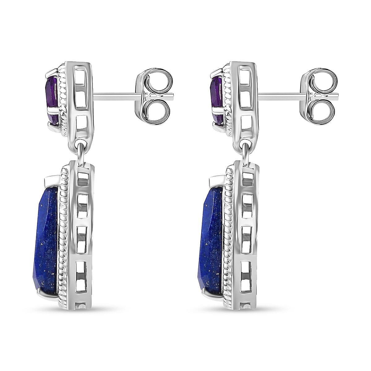 Amethyst &amp; Lapis Lazuli Dangle Earrings in Platinum Overlay Sterling Silver 7.25 Ct. 7735871 4