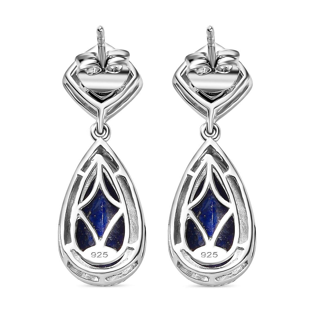 Amethyst & Lapis Lazuli Dangle Earrings in Platinum Overlay Sterling Silver 7.25 Ct.