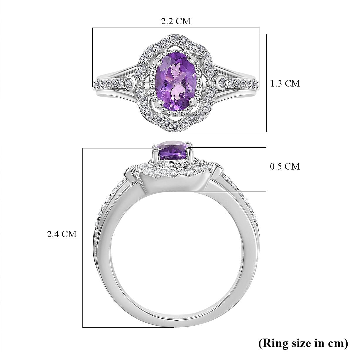 AAA African Amethyst &amp; Moissanite Ring in Rhodium Overlay Sterling Silver 0.91 Ct. 8047838 5