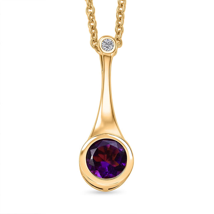 D'Joy AAA African Amethyst, Moissanite Solitaire Drop Pendant with Chain (Size 20) in Yellow Gold Tone 1.24 Ct. 4454512 1