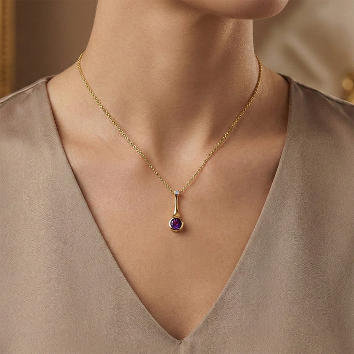 D'Joy AAA African Amethyst, Moissanite Solitaire Drop Pendant with Chain (Size 20) in Yellow Gold Tone 1.24 Ct. 4454512 2