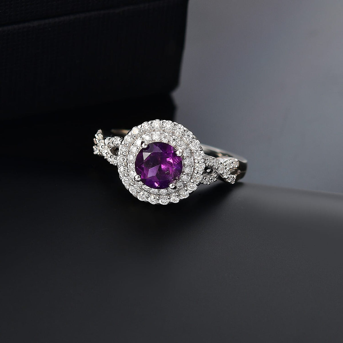 African Amethyst &amp; Moissanite Ring in Rhodium Overlay Sterling Silver 1.31 Ct. 8066578 2