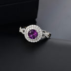 African Amethyst & Moissanite Ring in Rhodium Overlay Sterling Silver 1.31 Ct.