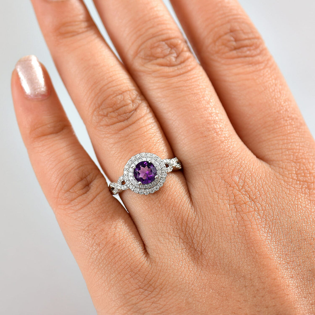 African Amethyst &amp; Moissanite Ring in Rhodium Overlay Sterling Silver 1.31 Ct. 8066578 3