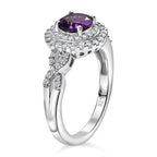 African Amethyst & Moissanite Ring in Rhodium Overlay Sterling Silver 1.31 Ct.