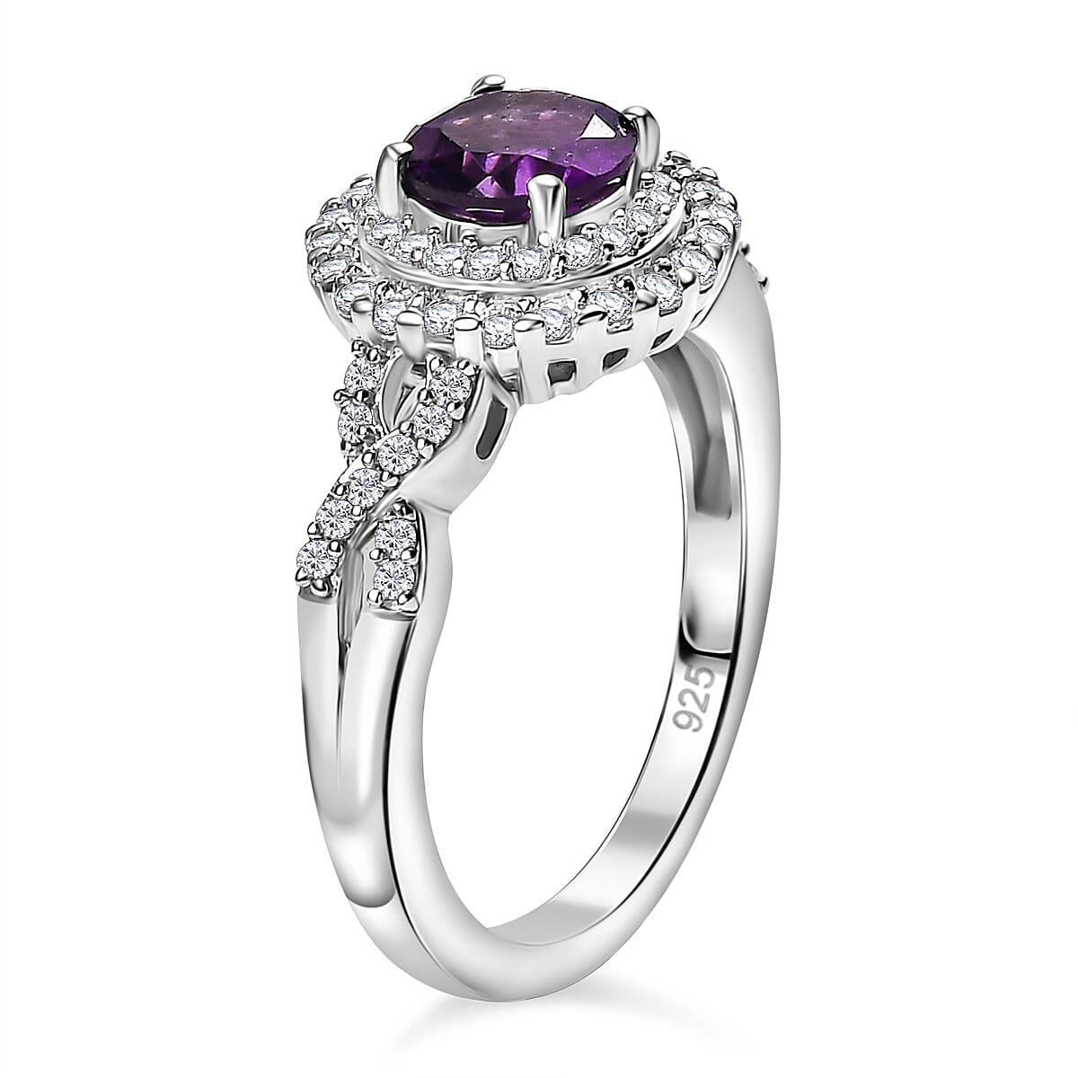 African Amethyst &amp; Moissanite Ring in Rhodium Overlay Sterling Silver 1.31 Ct. 8066578 4