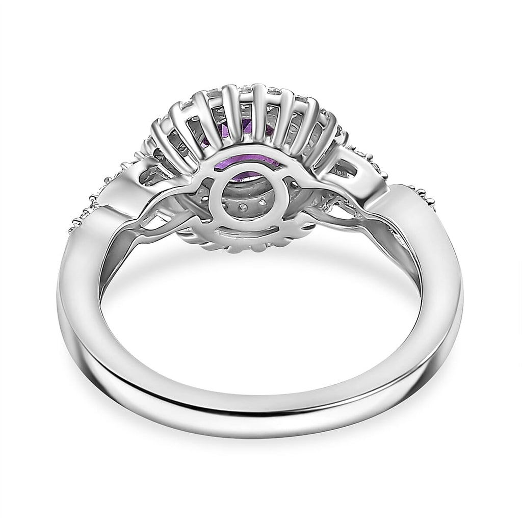African Amethyst & Moissanite Ring in Rhodium Overlay Sterling Silver 1.31 Ct.
