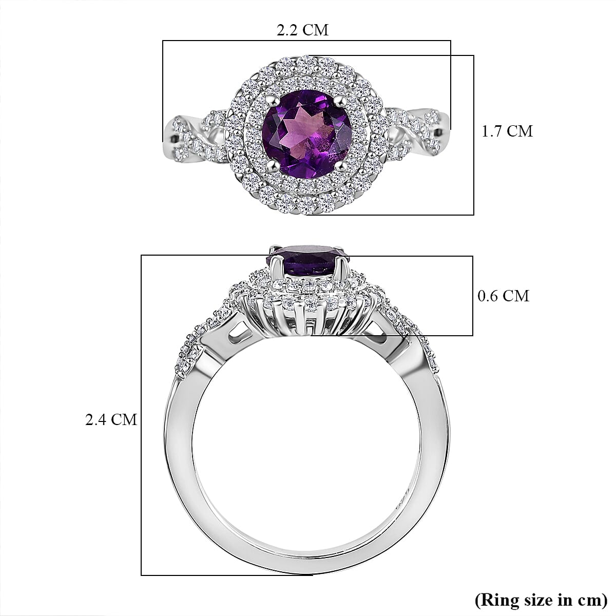 African Amethyst &amp; Moissanite Ring in Rhodium Overlay Sterling Silver 1.31 Ct. 8066578 6