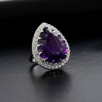 African Amethyst & Moissanite Halo Ring in Rhodium Overlay Sterling Silver 17.88 Ct.