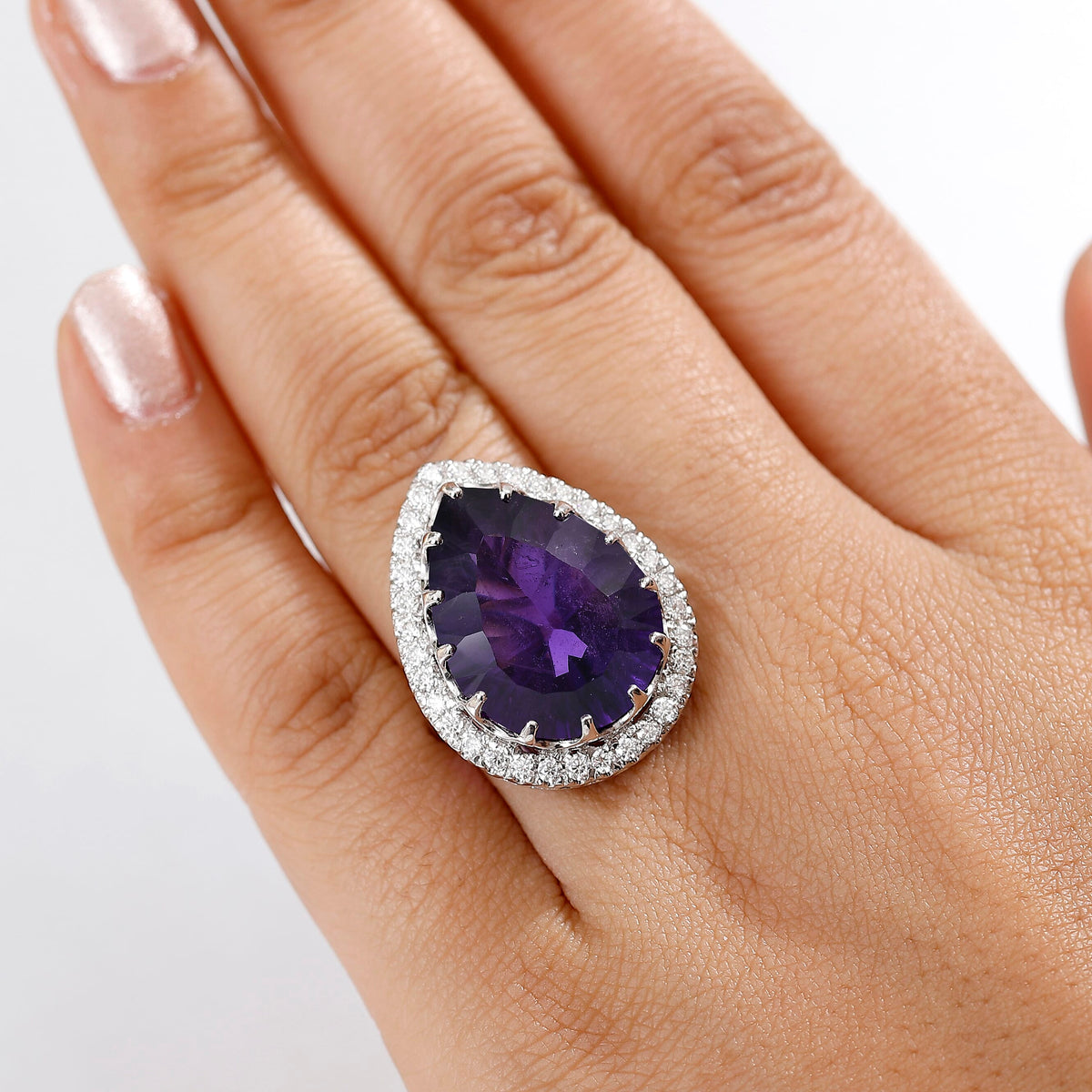 African Amethyst, Moissanite Halo Ring in Rhodium Overlay Sterling Silver 8067370 3