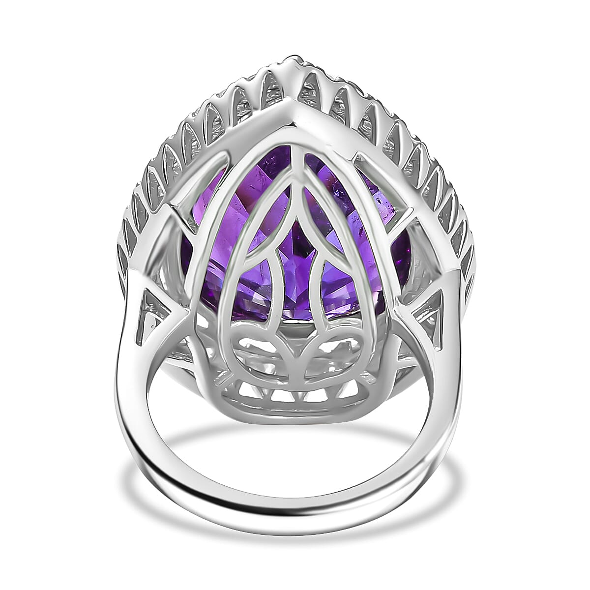 African Amethyst, Moissanite Halo Ring in Rhodium Overlay Sterling Silver 8067370 5
