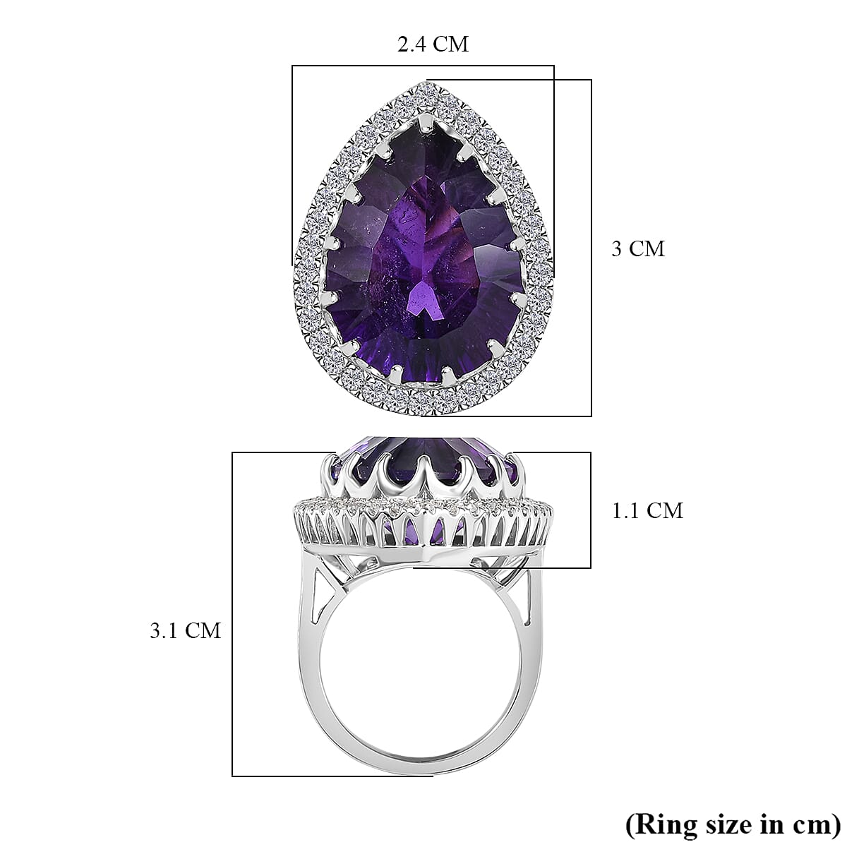 African Amethyst, Moissanite Halo Ring in Rhodium Overlay Sterling Silver 8067370 6