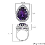 African Amethyst & Moissanite Halo Ring in Rhodium Overlay Sterling Silver 17.88 Ct.
