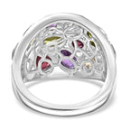 D'Joy African Amethyst & Multi Gemstones Cluster Ring in Rhodium Overlay Sterling Silver 3.38 Ct, Silver Wt. 5.80 Gms.
