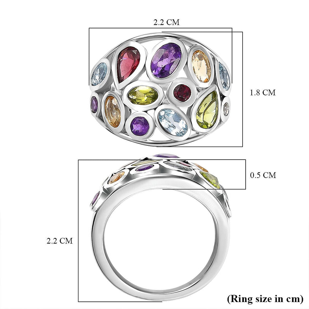 D'Joy African Amethyst & Multi Gemstones Cluster Ring in Rhodium Overlay Sterling Silver 3.38 Ct, Silver Wt. 5.80 Gms.