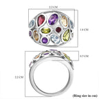 D'Joy African Amethyst & Multi Gemstones Cluster Ring in Rhodium Overlay Sterling Silver 3.38 Ct, Silver Wt. 5.80 Gms.