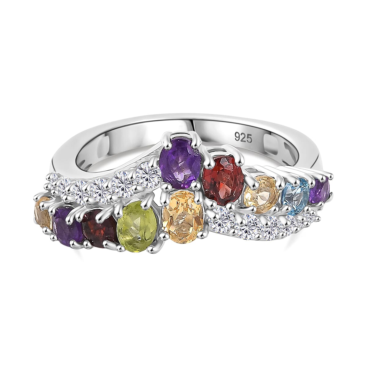 African Amethyst, Multi Gemstones Main Stone With Side Stone Ring in Rhodium OverlaySterling Silver  1.950  Ct. 8134804 0