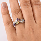 African Amethyst, Multi Gemstones Main Stone With Side Stone Ring in Rhodium OverlaySterling Silver  1.950  Ct.