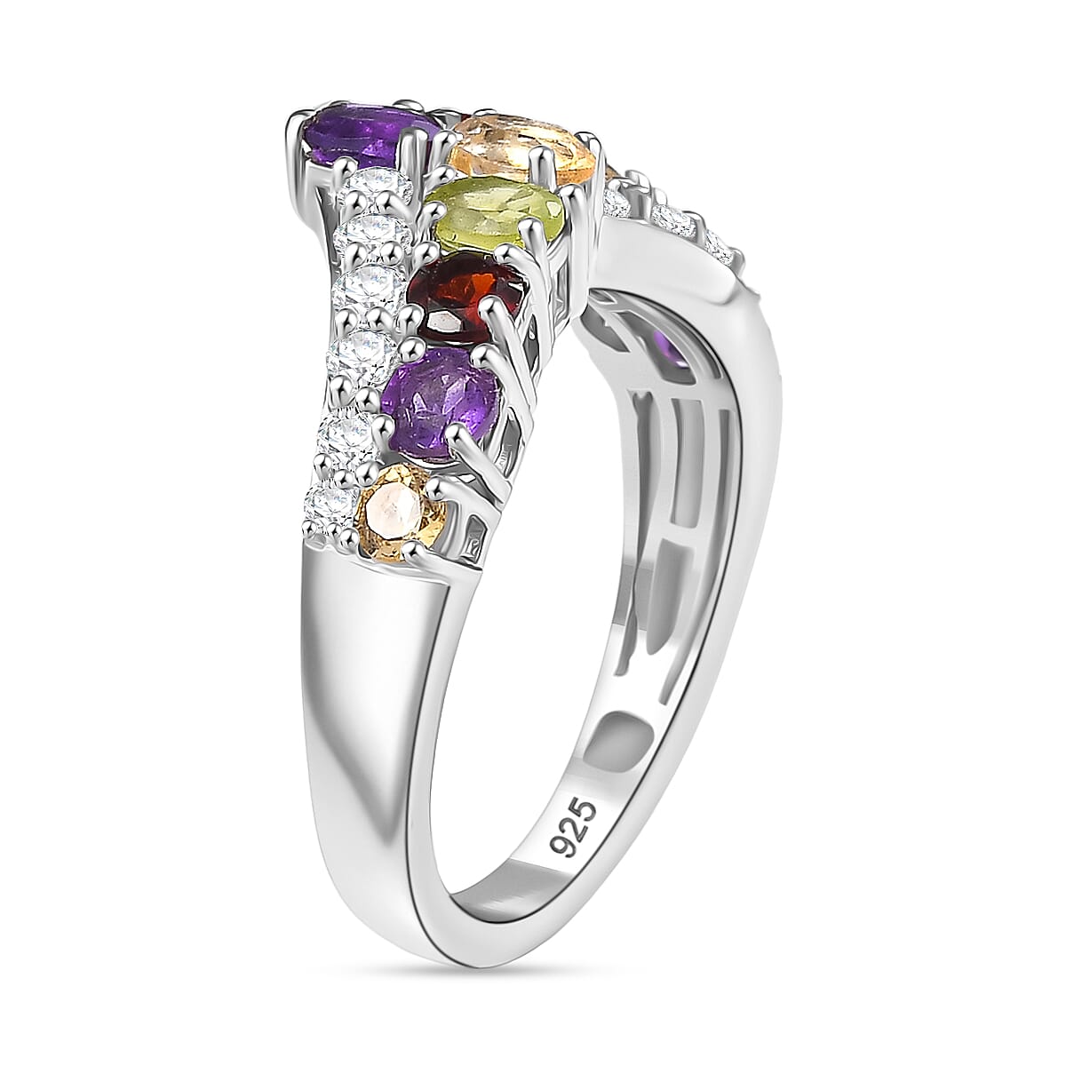 African Amethyst, Multi Gemstones Main Stone With Side Stone Ring in Rhodium OverlaySterling Silver  1.950  Ct. 8134804 3