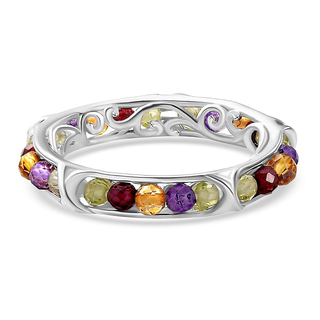 One time Deal - Multi gemstone Band Ring in Sterling Silver 2.4 Ct