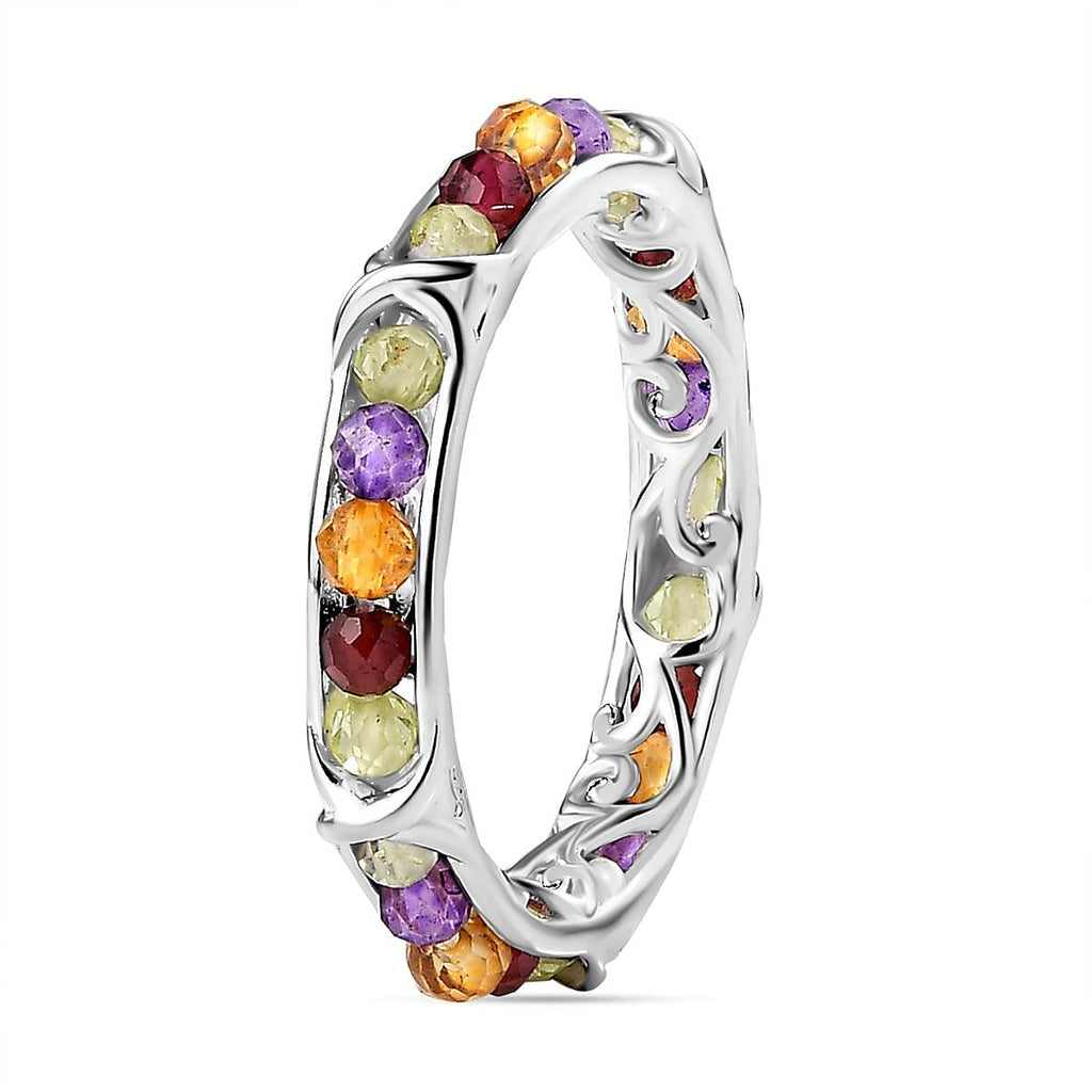 One time Deal - Multi gemstone Band Ring in Sterling Silver 2.4 Ct