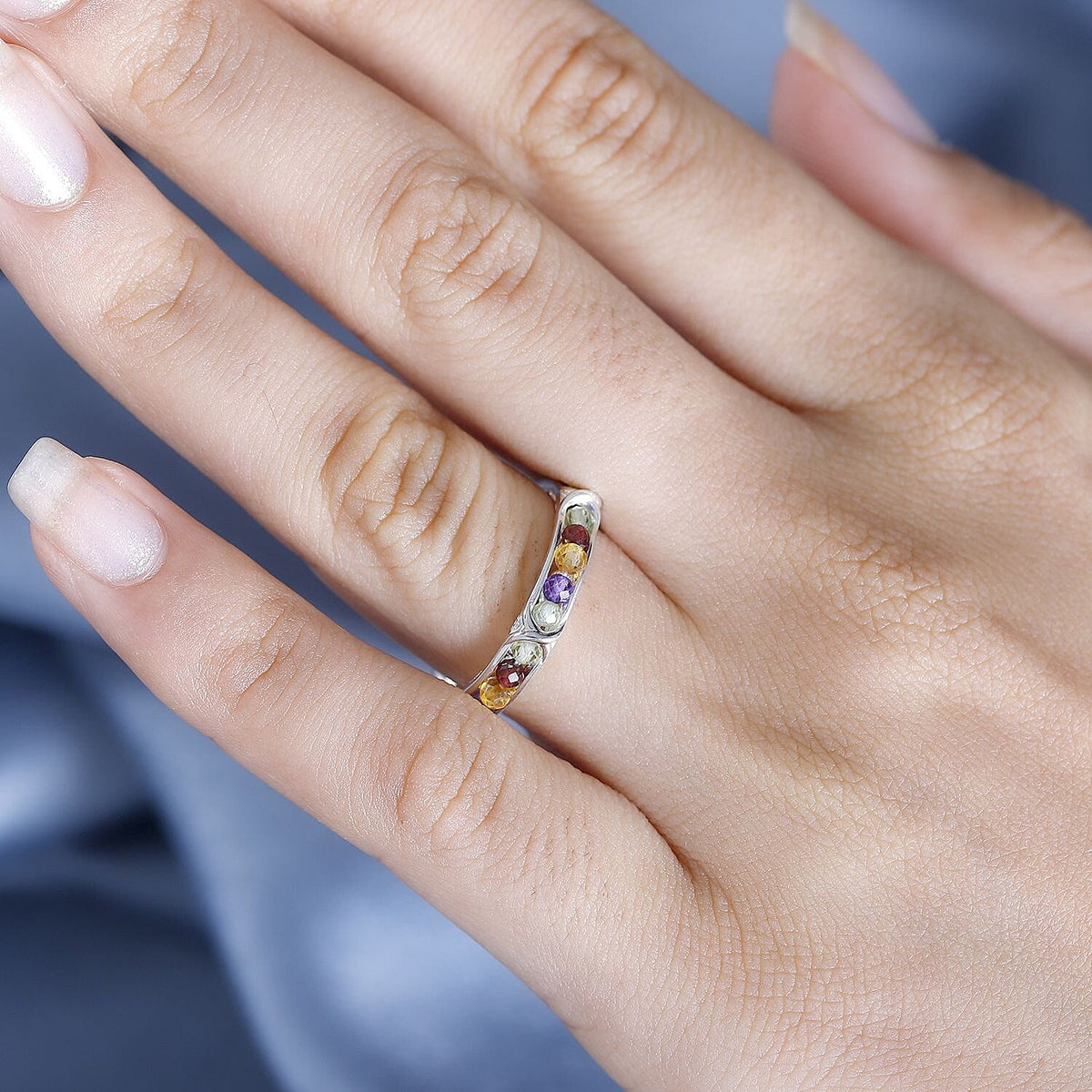 African &amp; Multi Gemstone Band Ring in Sterling Silver 2.42 Ct 7855805 2
