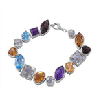 Citrine & Multi Gemstone Bracelet (Size - 7.5) in Rhodium Overlay Sterling Silver 61.25 Ct, Silver Wt. 21.40 Gms