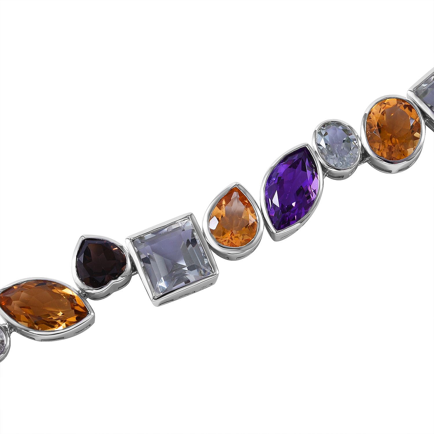 Citrine &amp; Multi Gemstone Bracelet (Size - 7.5) in Rhodium Overlay Sterling Silver 61.25 Ct, Silver Wt. 21.40 Gms 7676190 3