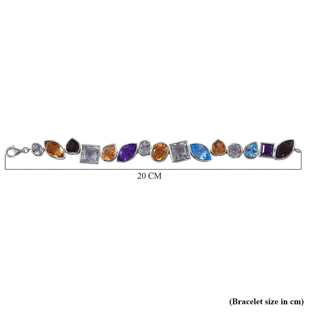Citrine & Multi Gemstone Bracelet (Size - 7.5) in Rhodium Overlay Sterling Silver 61.25 Ct, Silver Wt. 21.40 Gms