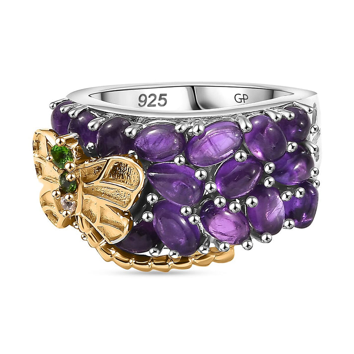 GP Italian Garden Collection - Amethyst, Chrome Diopside and Zircon Libellula Ring in Rhodium Overlay and 18K Gold Vermeil Sterling Silver 7861527 1