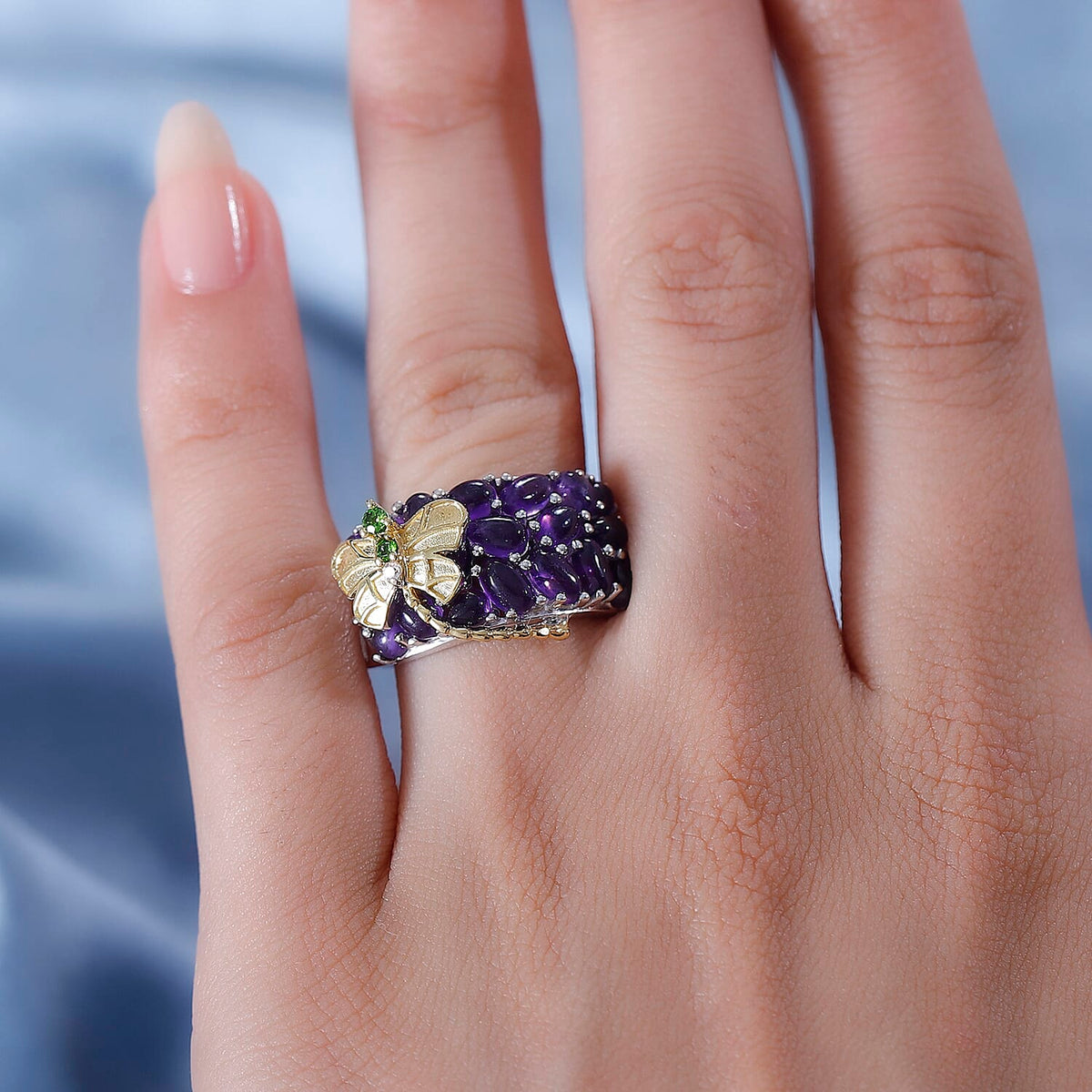 GP Italian Garden Collection - Amethyst, Chrome Diopside and Zircon Libellula Ring in Rhodium Overlay and 18K Gold Vermeil Sterling Silver 7861527 3
