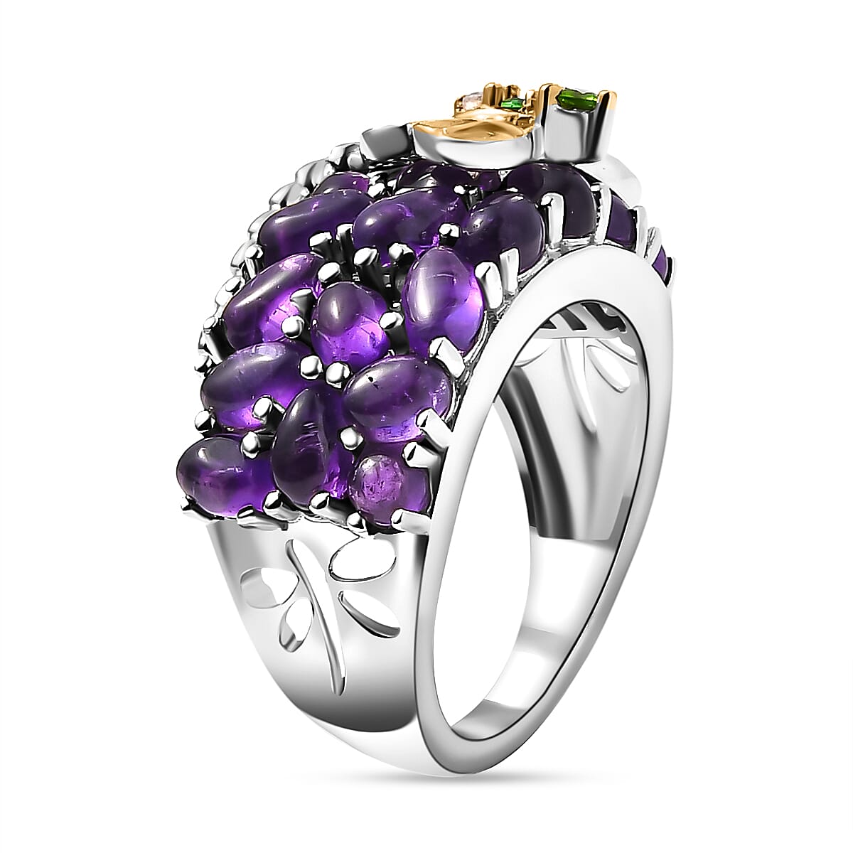 GP Italian Garden Collection - Amethyst, Chrome Diopside and Zircon Libellula Ring in Rhodium Overlay and 18K Gold Vermeil Sterling Silver 7861527 4