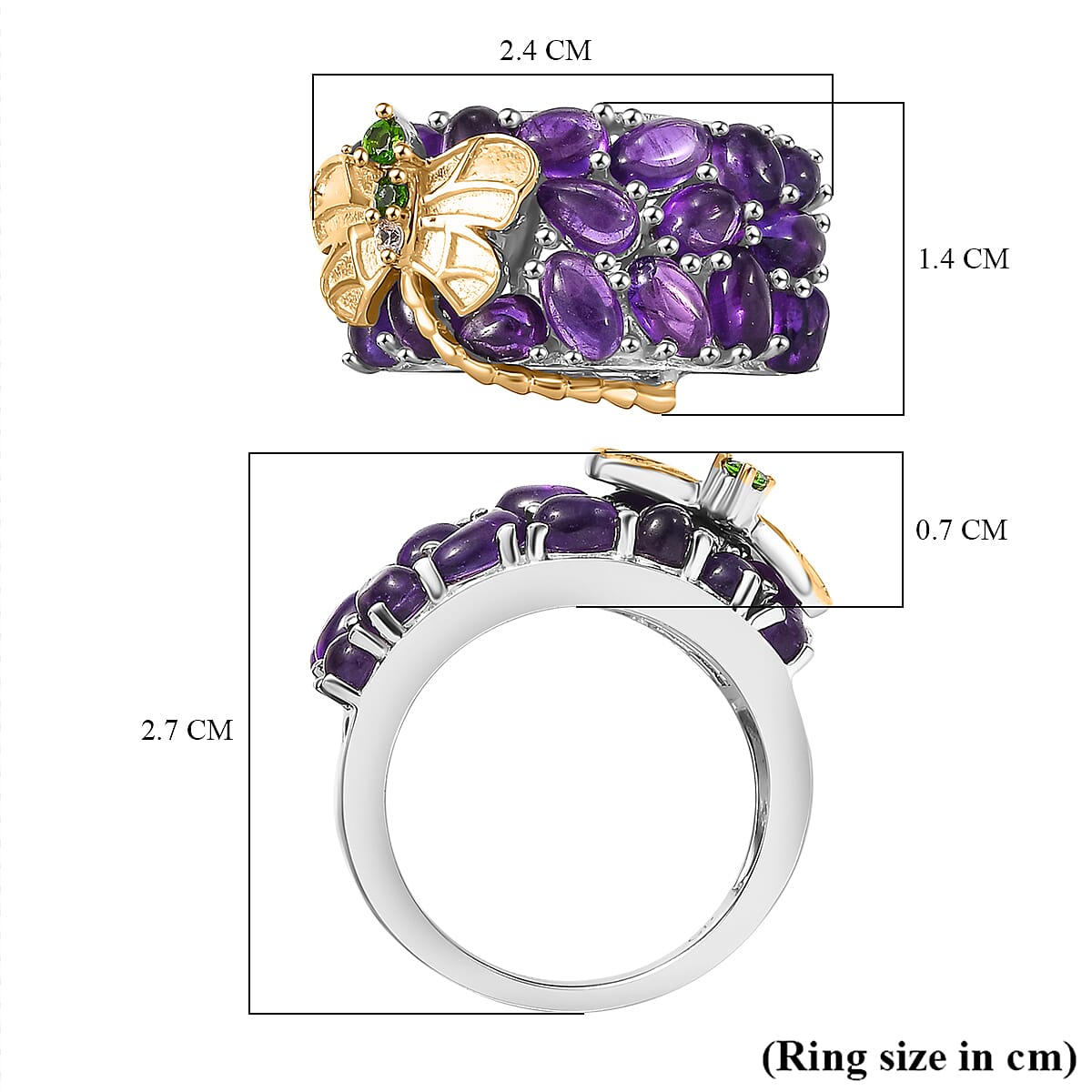 GP Italian Garden Collection - Amethyst, Chrome Diopside and Zircon Libellula Ring in Rhodium Overlay and 18K Gold Vermeil Sterling Silver 7861527 6