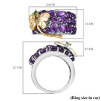 GP Italian Garden Collection - Amethsyt, Chrome Diopside & Zircon Libellula Ring in Rhodium Overlay & 18K Gold Vermeil Sterling Silver