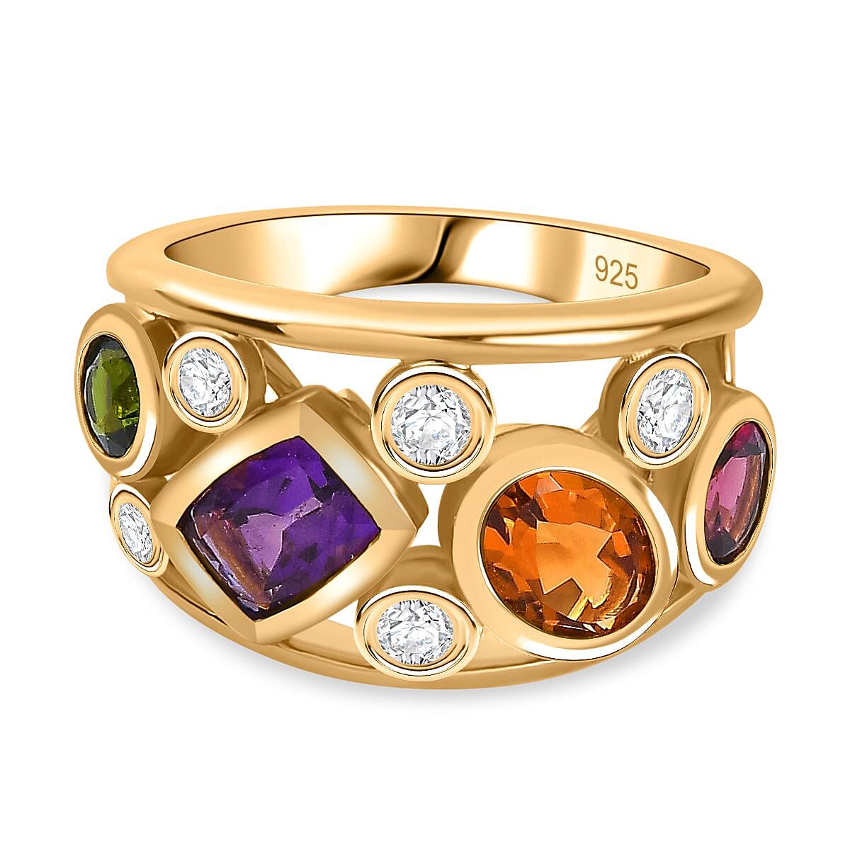 African Amethyst, Multi Gemstones Cluster Ring in 18K Yellow Gold Vermeil Plated Sterling Silver  2.508  Ct. 7777743 0