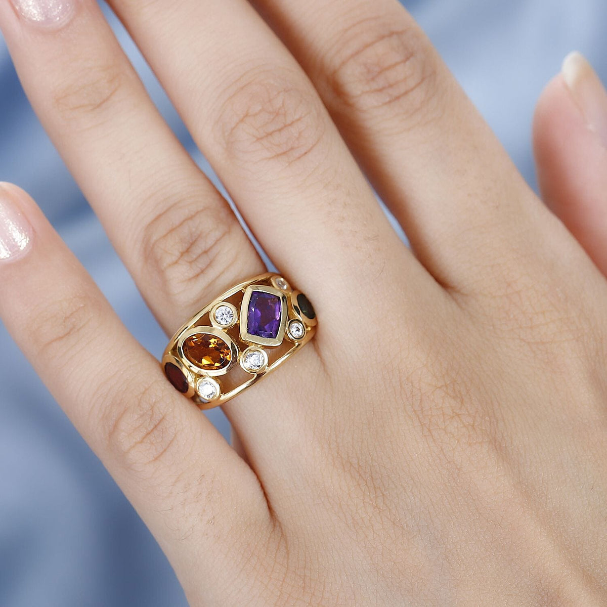 African Amethyst, Multi Gemstones Cluster Ring in 18K Yellow Gold Vermeil Plated Sterling Silver  2.508  Ct. 7777743 2