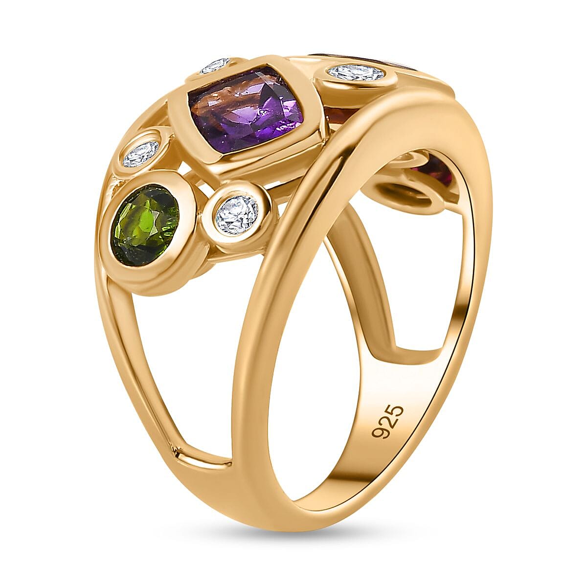 African Amethyst, Multi Gemstones Cluster Ring in 18K Yellow Gold Vermeil Plated Sterling Silver  2.508  Ct. 7777743 3