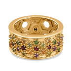 GP Honeycomb Collection - African Amethyst & Multi Gemstones Cluster Ring in 18K Vermeil Yellow Gold Plated Sterling Silver 1.12 Ct Silver Wt 8.00 Gms