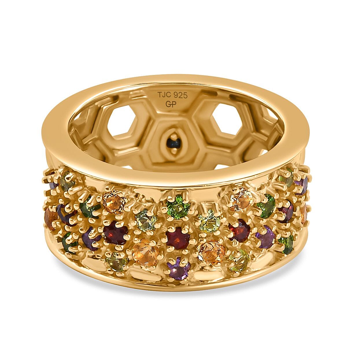 GP Honeycomb Collection - African Amethyst, Multi Gemstones Cluster Ring in 18K Vermeil Yellow Gold Plated Sterling Silver 1.12 Ct. 7978742 0