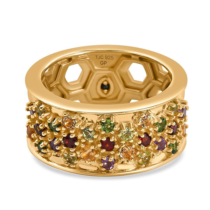 GP Honeycomb Collection - African Amethyst, Multi Gemstones Cluster Ring in 18K Vermeil Yellow Gold Plated Sterling Silver 1.12 Ct. 7978742 1