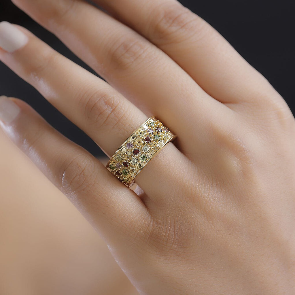GP Honeycomb Collection - African Amethyst & Multi Gemstones Cluster Ring in 18K Vermeil Yellow Gold Plated Sterling Silver 1.12 Ct Silver Wt 8.00 Gms