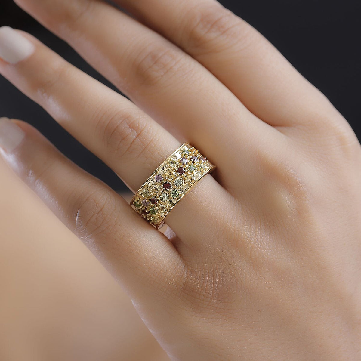 GP Honeycomb Collection - African Amethyst, Multi Gemstones Cluster Ring in 18K Vermeil Yellow Gold Plated Sterling Silver 1.12 Ct. 7978742 2