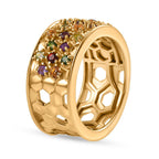 GP Honeycomb Collection - African Amethyst & Multi Gemstones Cluster Ring in 18K Vermeil Yellow Gold Plated Sterling Silver 1.12 Ct Silver Wt 8.00 Gms